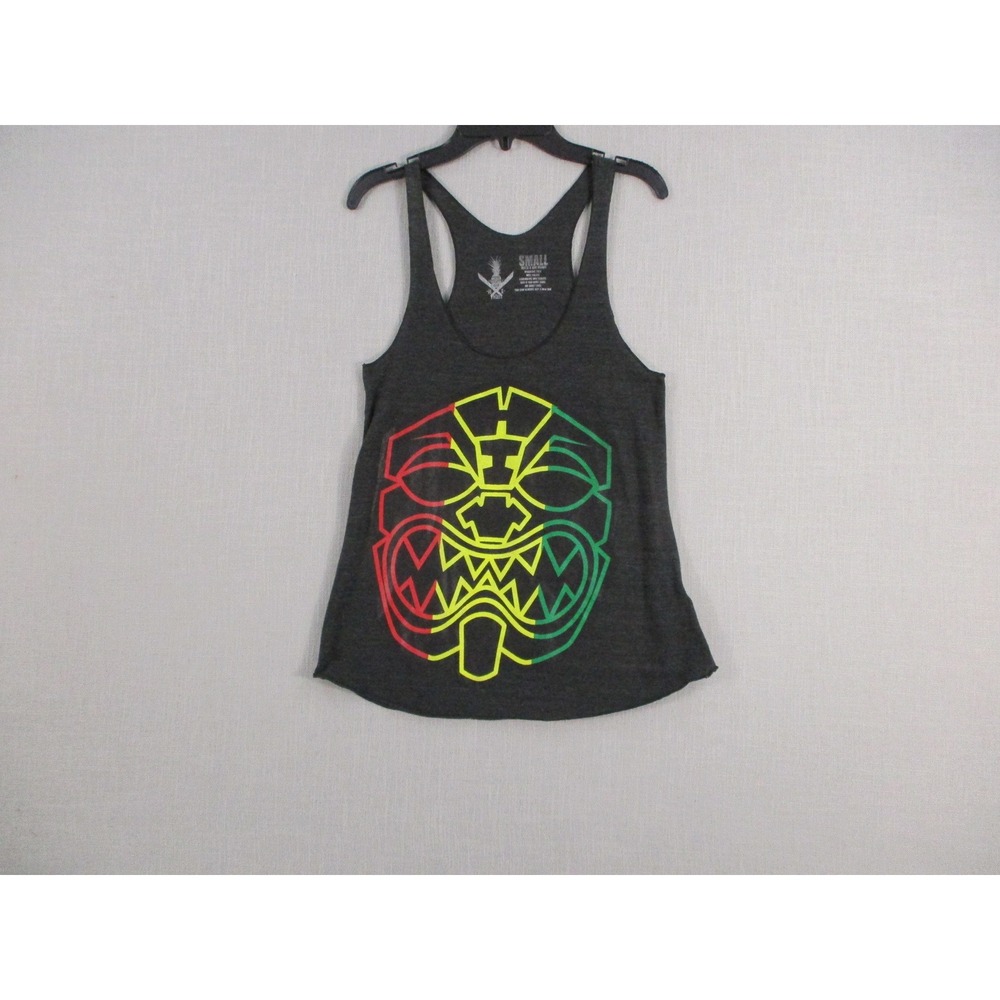 The Pineapple Clan Hawaii 808‎ Racerback Tank Top Gray Red Graphic Women Small